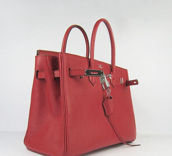 Luxury Hermes Birkin 35cm Togo Leather Handbags Red Silver