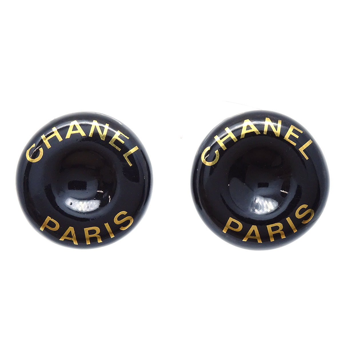 Luxury Chanel 1997 Button Logo Earrings Black Clip-On