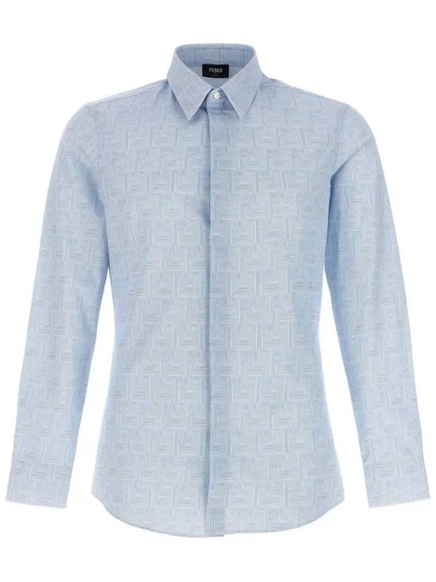 Luxury Fendi Shadow Cotton Long Sleeve Shirt Light Blue