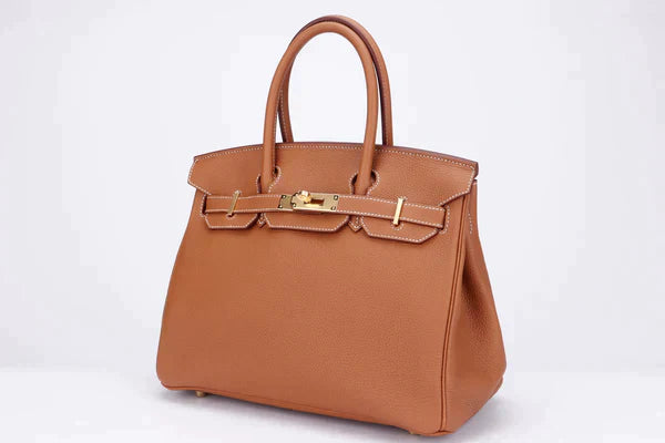 Luxury Hermes BIRKIN 25 - 40CM (WITH SERIAL NUMBER) GOLD COLOR TOGO LEATHER, GOLD HARDWARE, WITH KEYS, LOCK, DUST & BOX