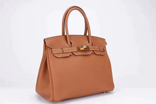 Luxury Hermes BIRKIN 25 - 40CM (WITH SERIAL NUMBER) GOLD COLOR TOGO LEATHER, GOLD HARDWARE, WITH KEYS, LOCK, DUST & BOX
