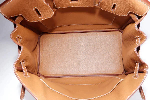 Luxury Hermes BIRKIN 25 - 40CM (WITH SERIAL NUMBER) GOLD COLOR TOGO LEATHER, GOLD HARDWARE, WITH KEYS, LOCK, DUST & BOX