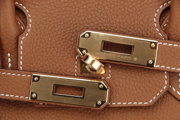 Luxury Hermes BIRKIN 25 - 40CM (WITH SERIAL NUMBER) GOLD COLOR TOGO LEATHER, GOLD HARDWARE, WITH KEYS, LOCK, DUST & BOX