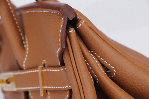 Luxury Hermes BIRKIN 25 - 40CM (WITH SERIAL NUMBER) GOLD COLOR TOGO LEATHER, GOLD HARDWARE, WITH KEYS, LOCK, DUST & BOX