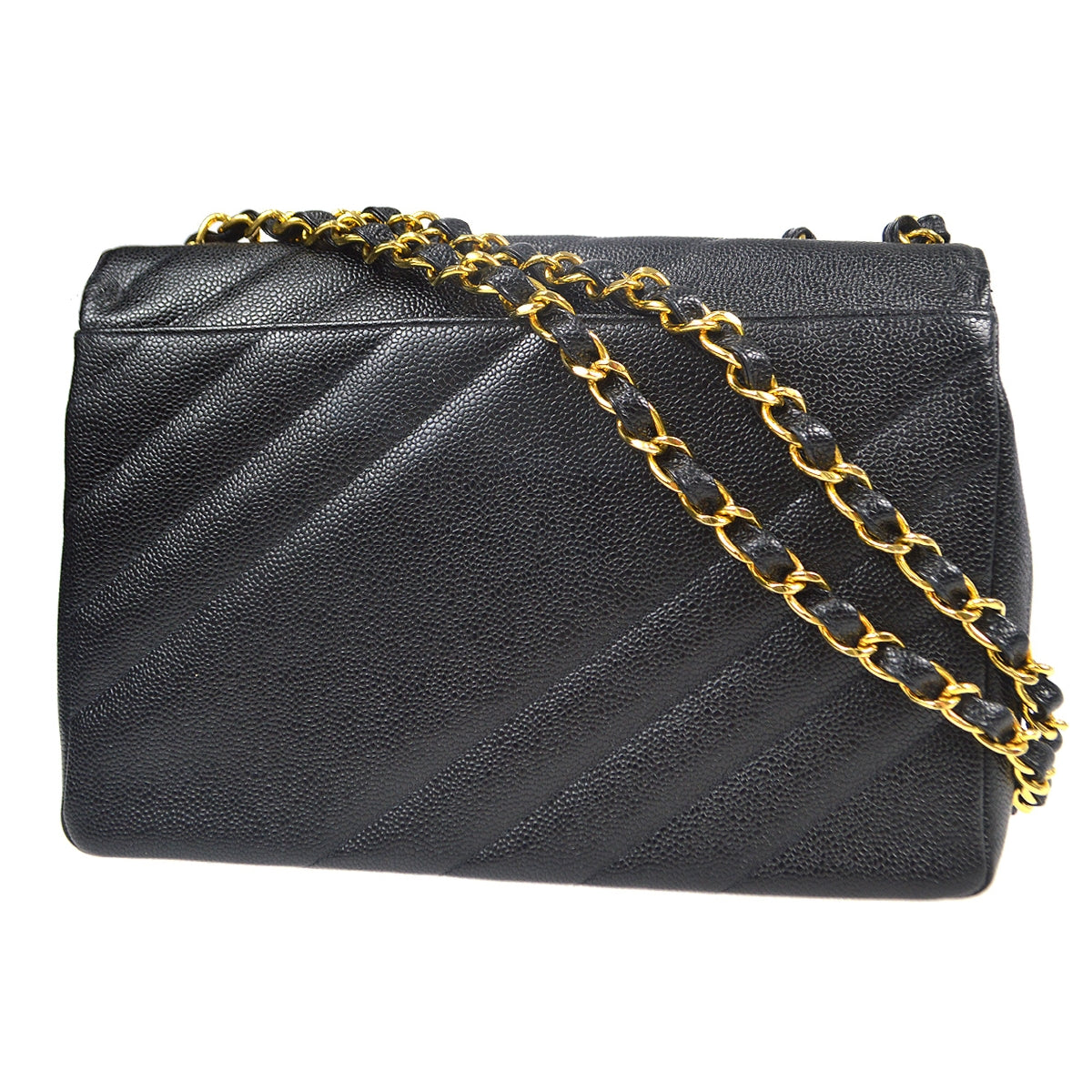 Luxury Chanel 1994-1996 Diagonal Stitch Straight Flap Jumbo Black Caviar