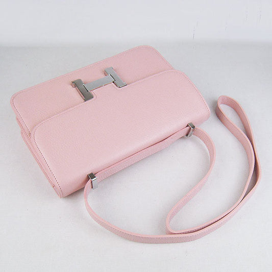 Luxury Hermes Calf Leather Message Bag H020 Pink Silver