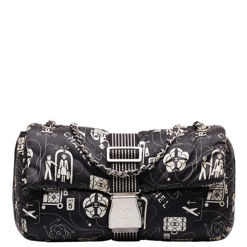 Chanel Yale Chain Shoulder Bag Black White Silver Nylon  Chanel