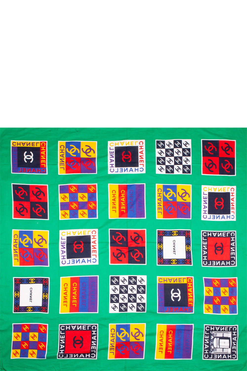 CHANEL Scarf CC Logo Cotton Green