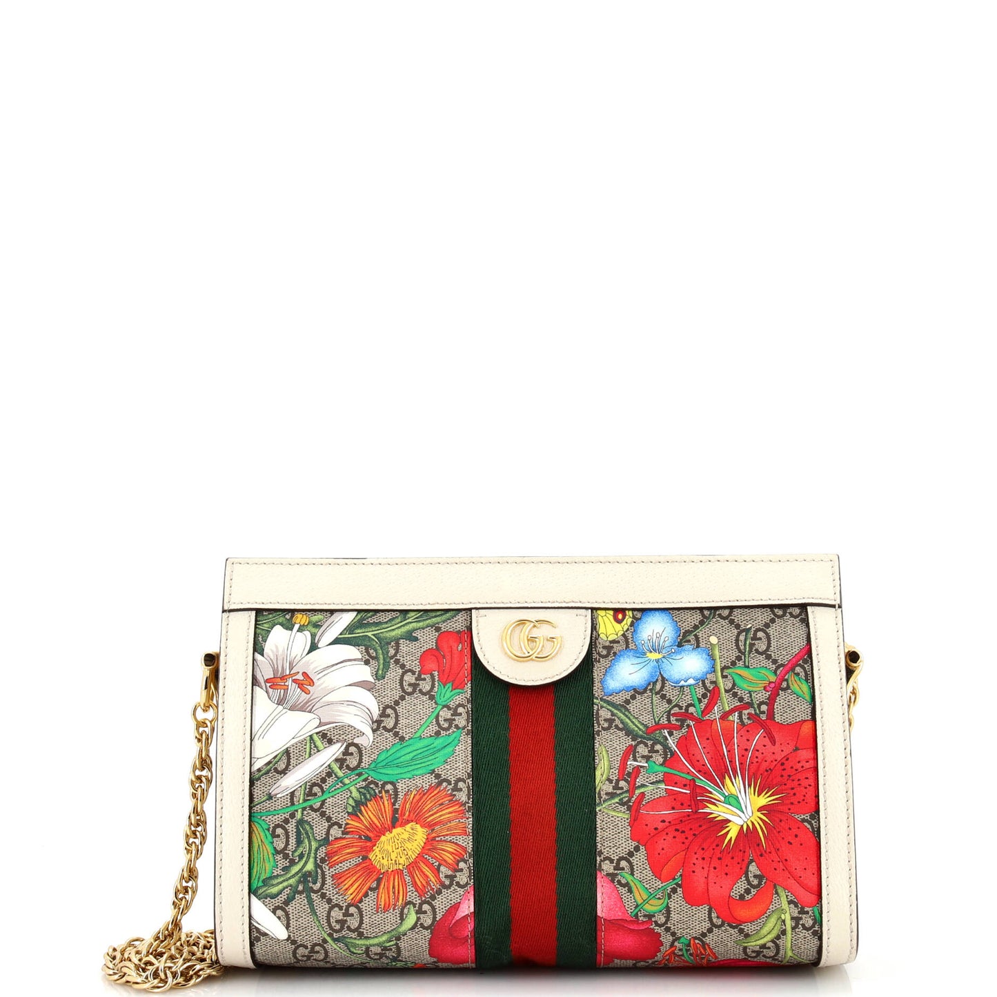 Luxury Gucci Trending 2025 Ophidia Chain Shoulder Bag Flora GG Coated Canvas Small
