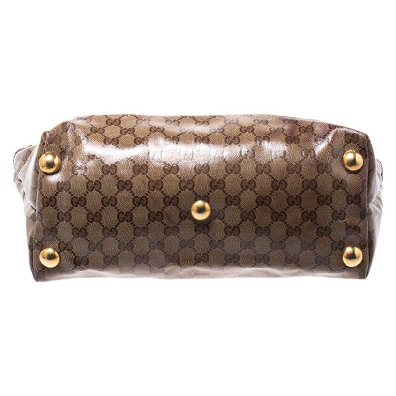 Gucci Beige/ebony Gg Crystal Canvas And Leather Medium Babouska Tote