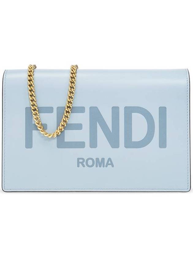 Luxury Fendi Logo Chain Small Long Wallet Light Blue
