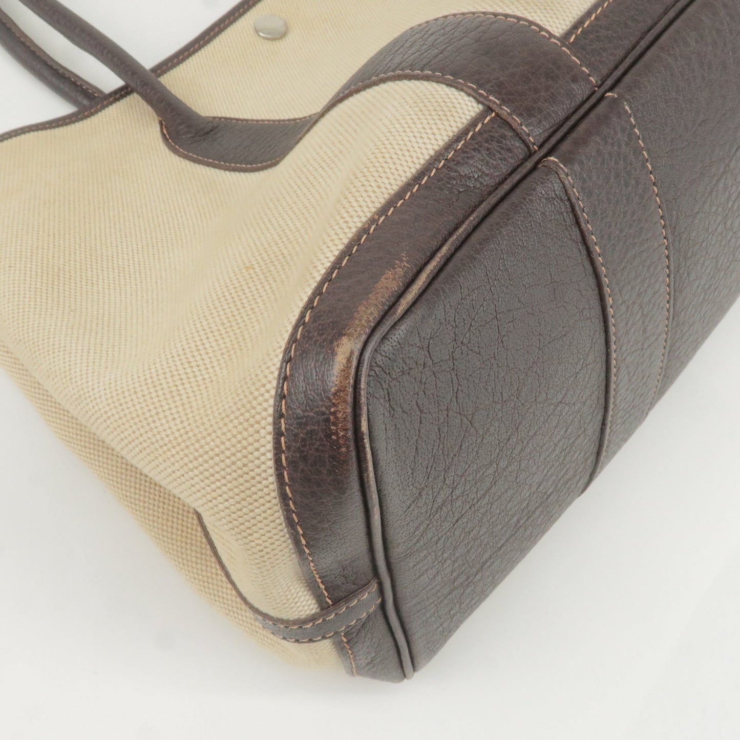 Luxury Hermes Canvas Leather Garden Party PM Tote Bag Beige G Stamp