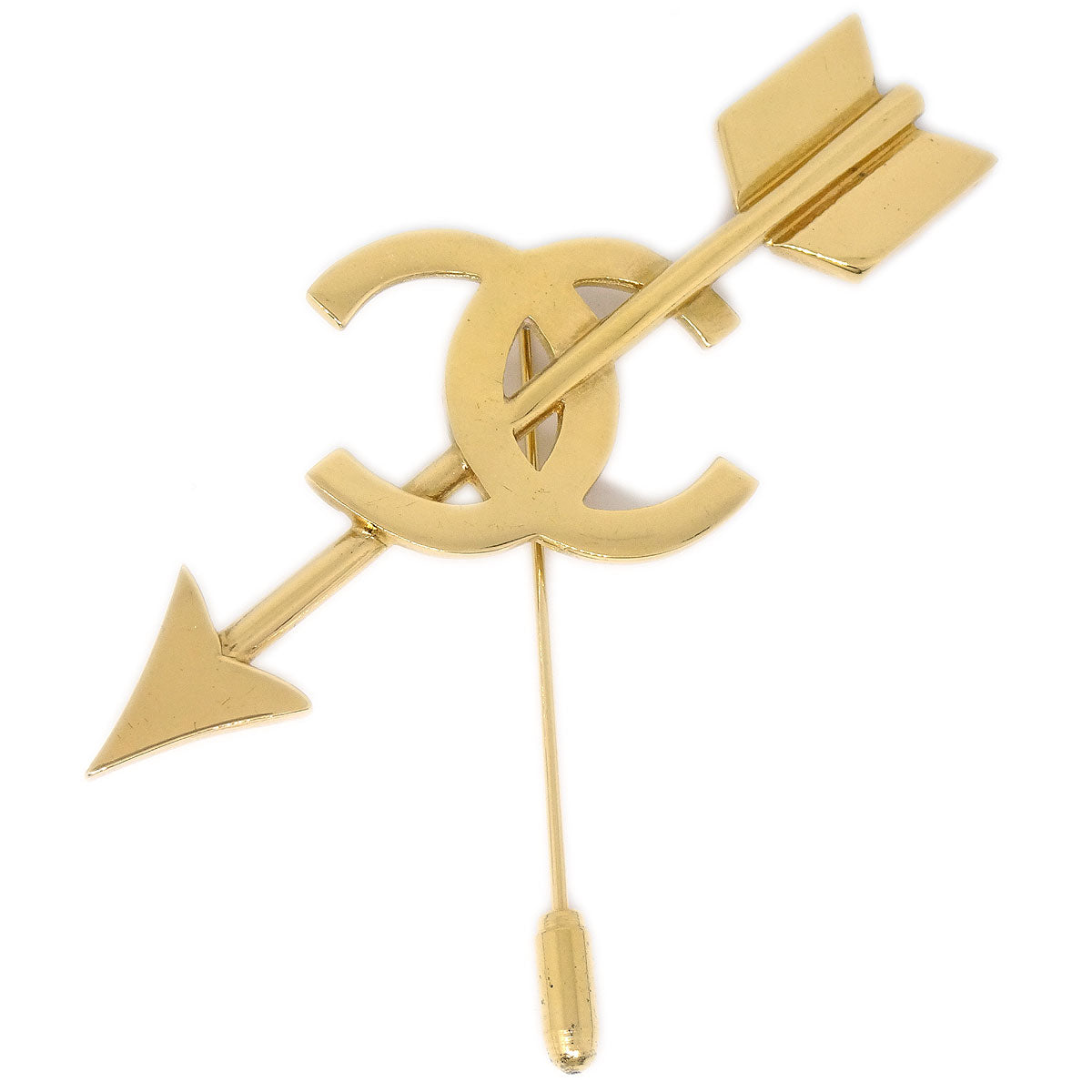 Luxury Chanel * 1994 CC And Arrow Brooch Pin Gold 29
