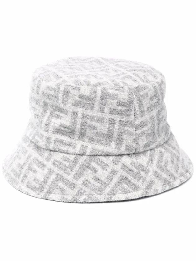Luxury Fendi FF Jacquard Wool Silk Bucket Hat Grey