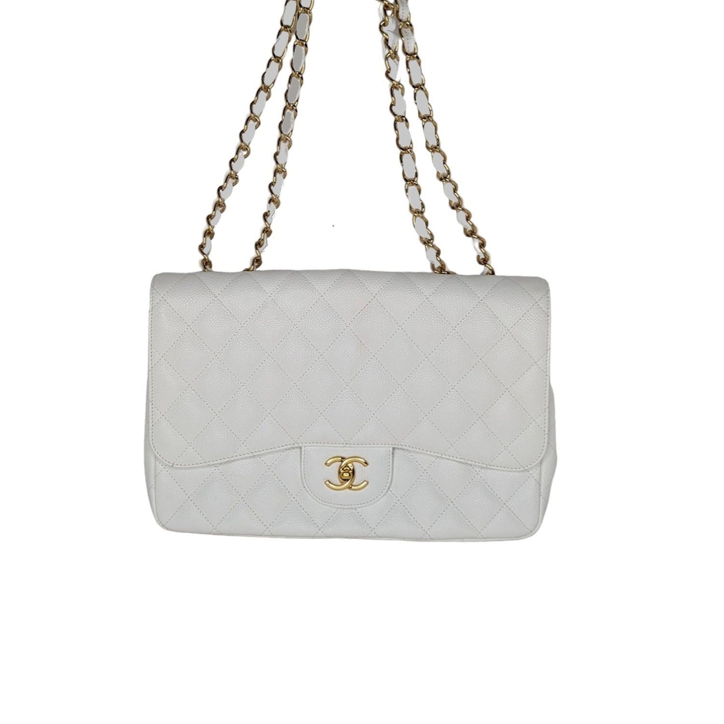 Luxury Chanel bag Vintage Classic Quilted Caviar Single White Jumbo Flap