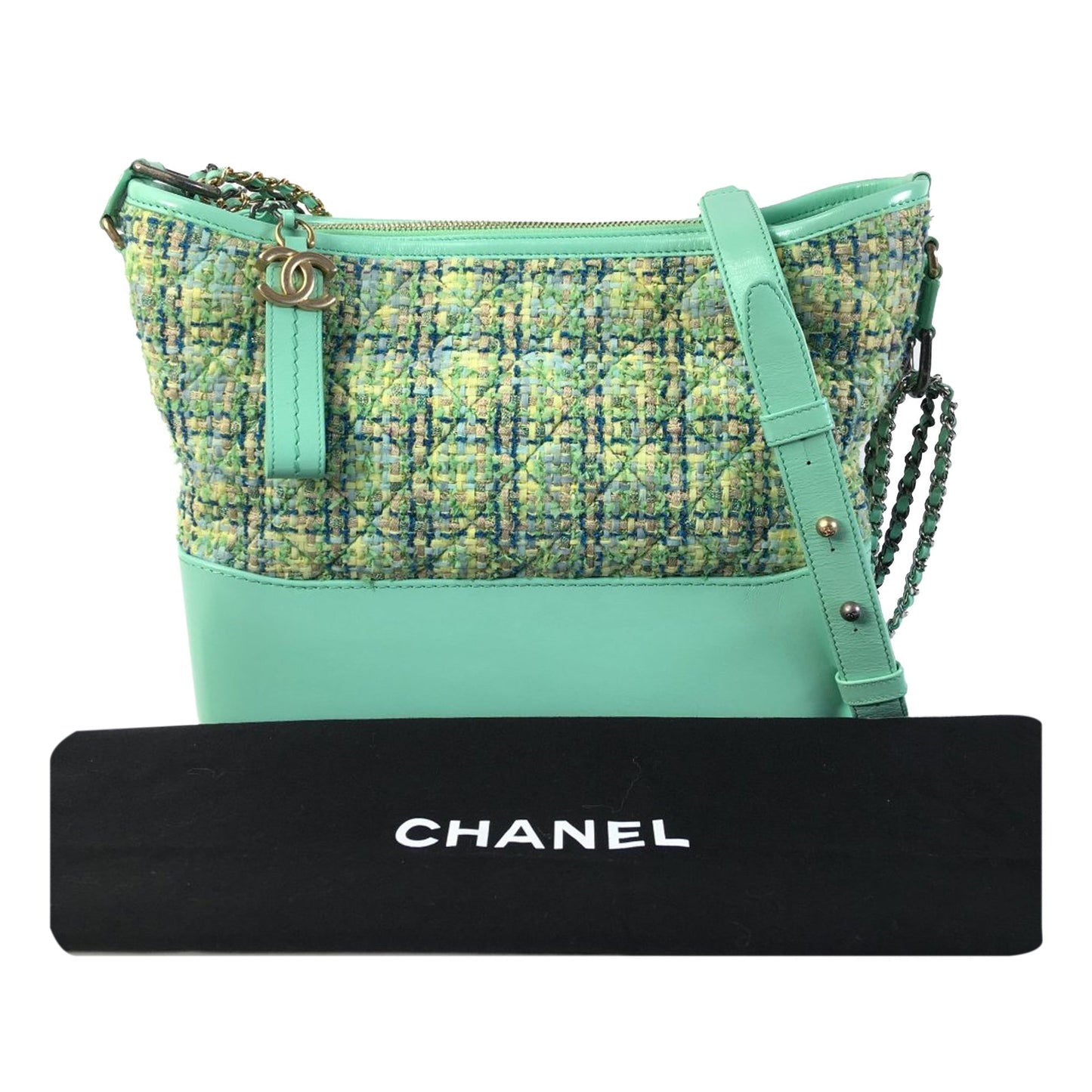 Luxury Chanel Gabrielle Medium Green Tweed Gold