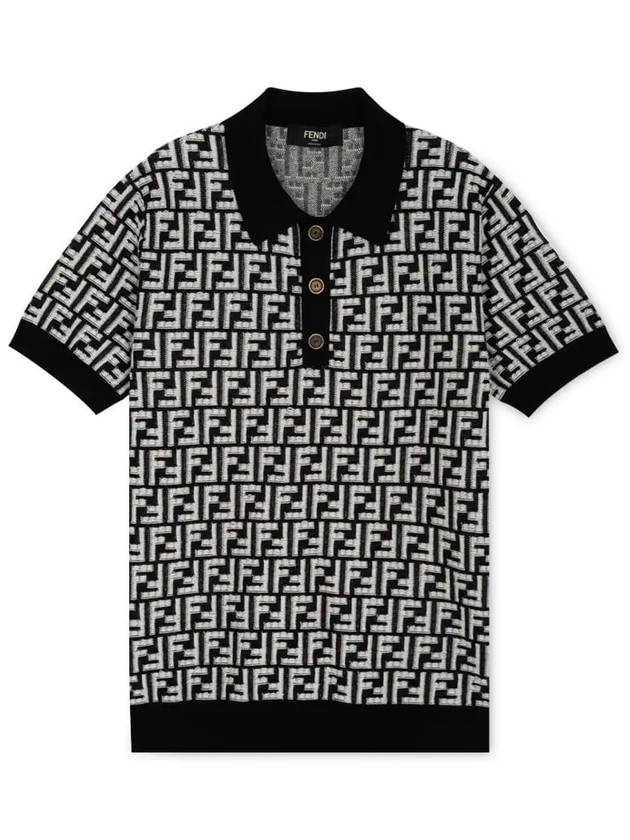 Luxury Fendi FF Motif Wool Polo Shirt Black
