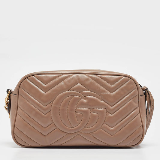 Luxury Gucci Trending 2025 Dusty Pink Matelass&eacute; Leather Small Gg Marmont Shoulder Bag..