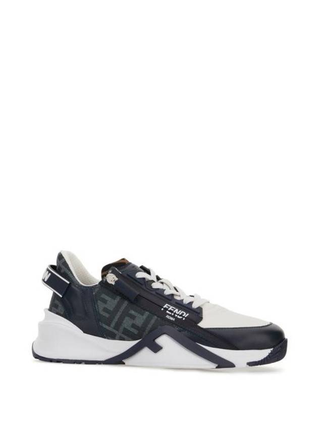 Luxury Fendi Flow FF Jacquard Leather Running Low Top Sneakers Blue