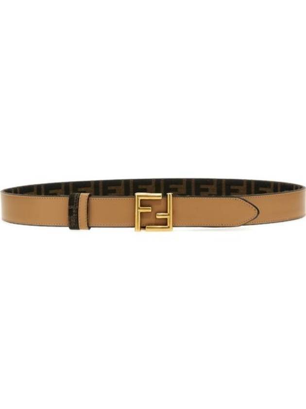 Luxury Fendi FF Fabric Reversible Leather Belt Beige