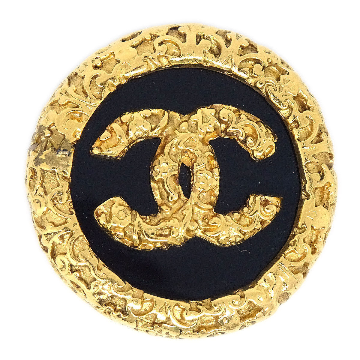 Luxury Chanel 1993 Brooch Pin Gold Black