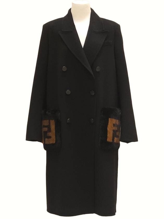 Luxury Fendi Women's Wool Double Coat Black