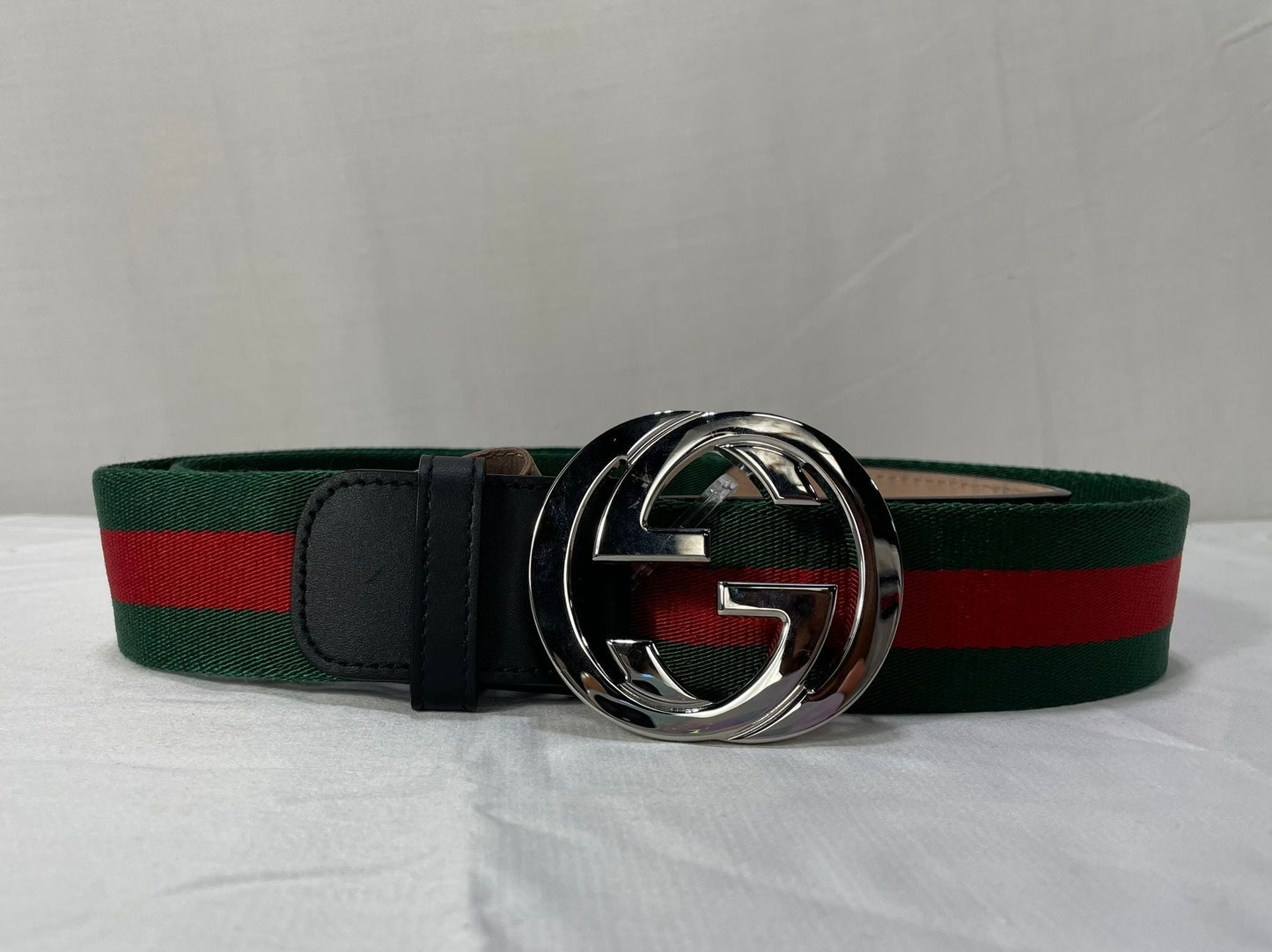 Gucci Web Interlocking G Buckle Belt in Green Canvas