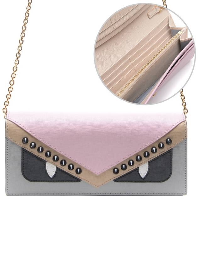 Luxury Fendi Monster Chain Long Wallet Pink Grey