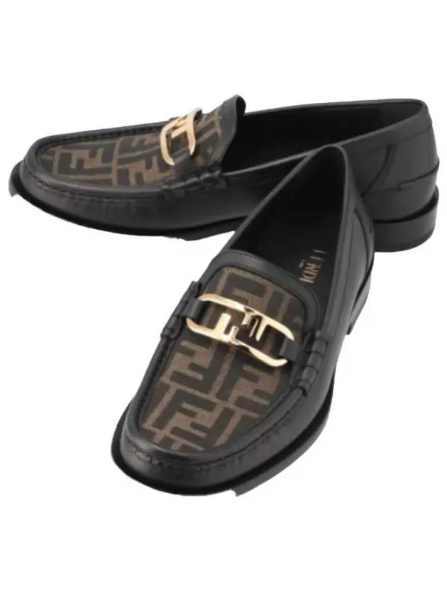 Luxury Fendi FF O Rock Fabric Leather Loafers Black Brown