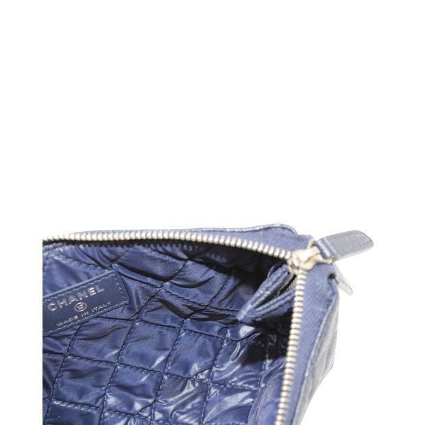 Luxury Chanel Navy Blue Caviar Leather Makeup Pouch