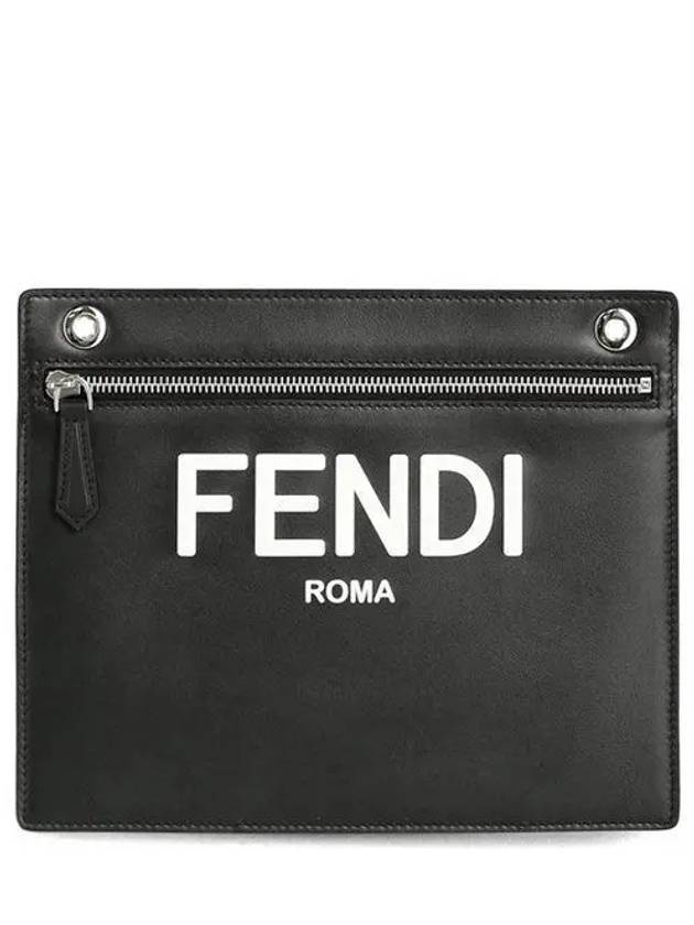 Luxury Fendi Logo Embossed Zipper Pocket Clutch Bag Black