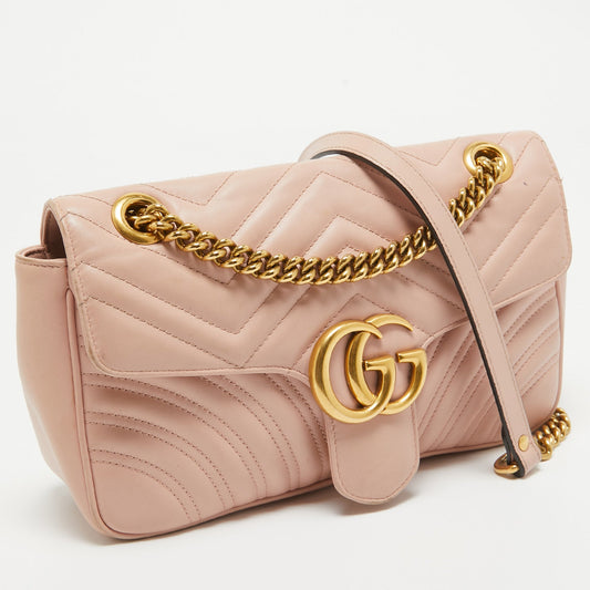 Luxury Gucci Trending 2025 Pink Matelass&eacute; Leather Small Gg Marmont Shoulder Bag..