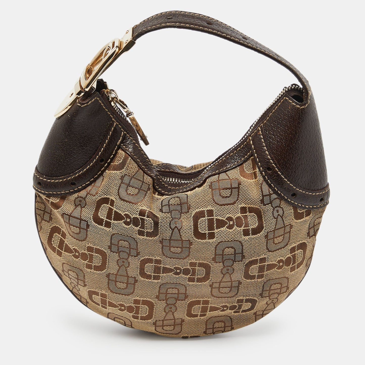 Luxury Gucci Trending 2025 Beige/Ebony Horsebit Print Canvas and Leather Mini Hobo