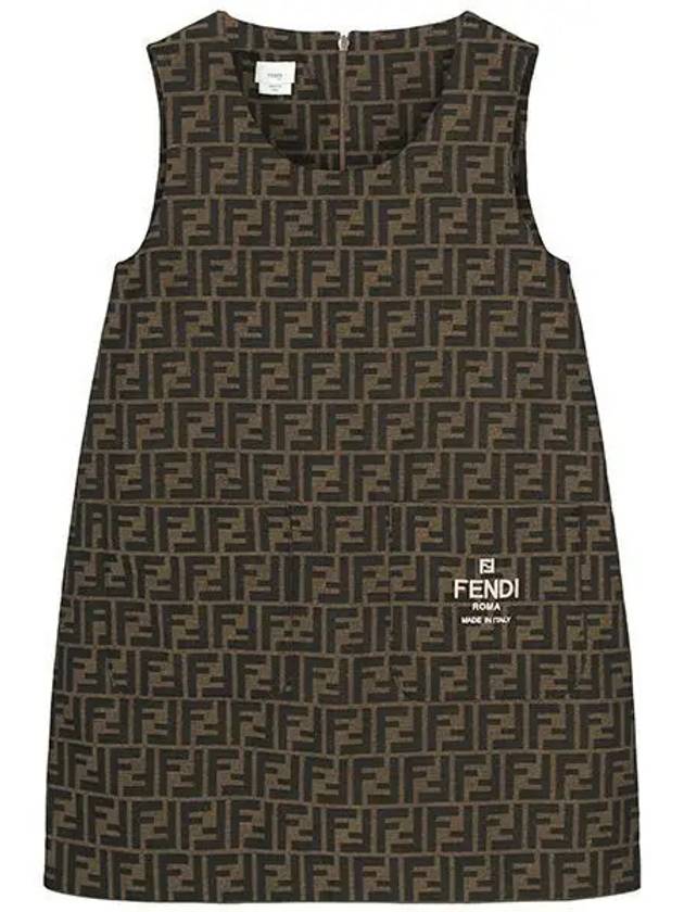 Luxury Fendi Kids All Over FF Print Dress Brown