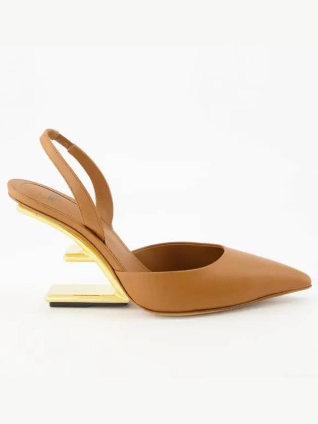 Luxury Fendi Women's First F Shape Metal Slingback Heels Brown