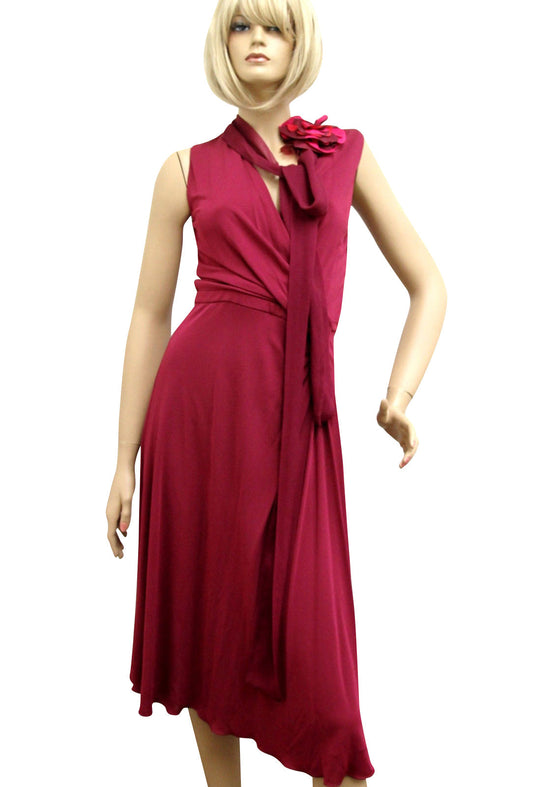 Gucci Women's Runway pink Rayon Trimming Silk Dress With Flower Scarf