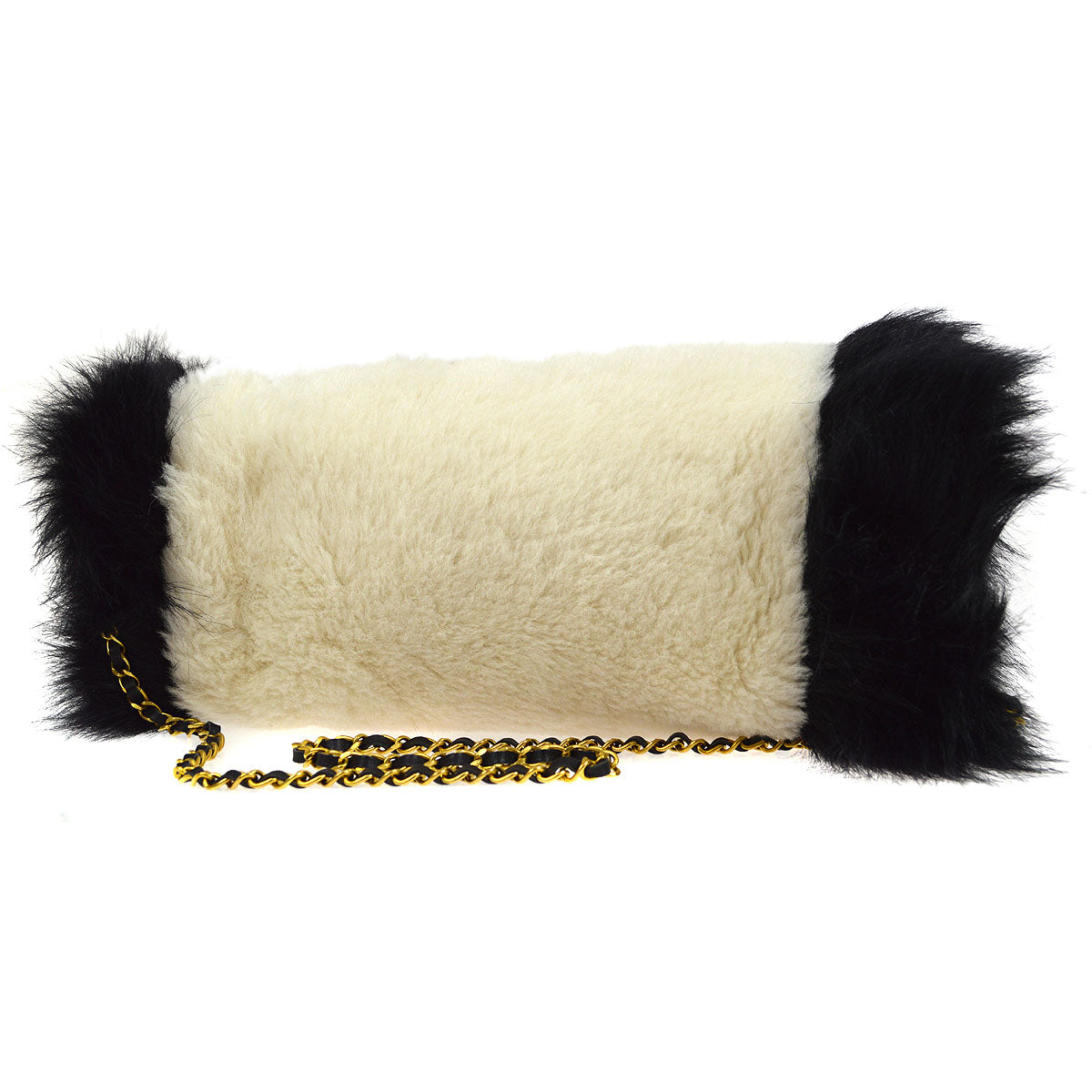Luxury Chanel 1994 Ivory Faux Fur Logo Arm Warmer Bag