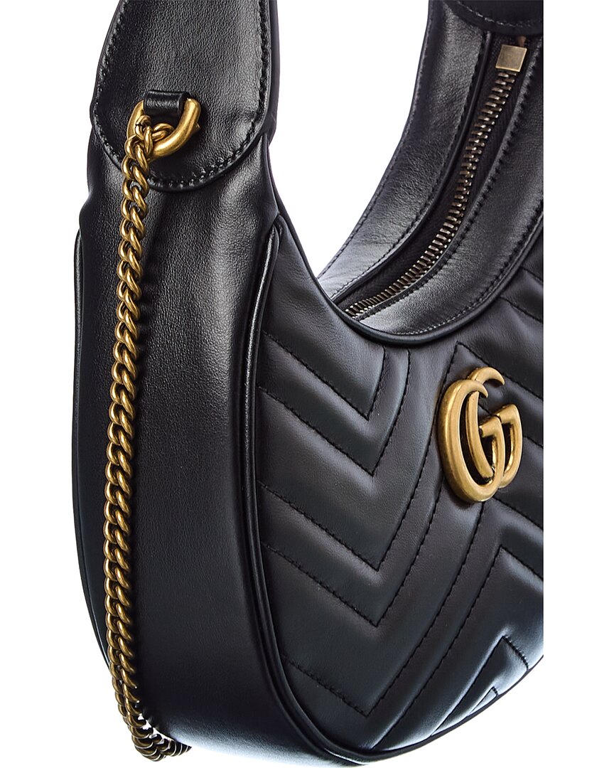 Luxury Gucci Trending 2025 GG Marmont Half Moon Shaped Mini Leather Crossbody, Black