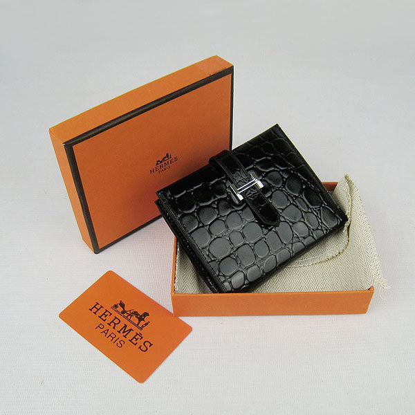 Luxury Hermes Wallet H006 Wallet Crocodile Black