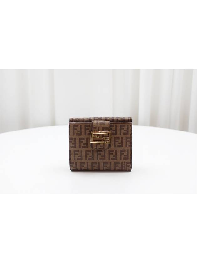 Luxury Fendi FF Logo PVC Juca Half Wallet Brown 8M0188