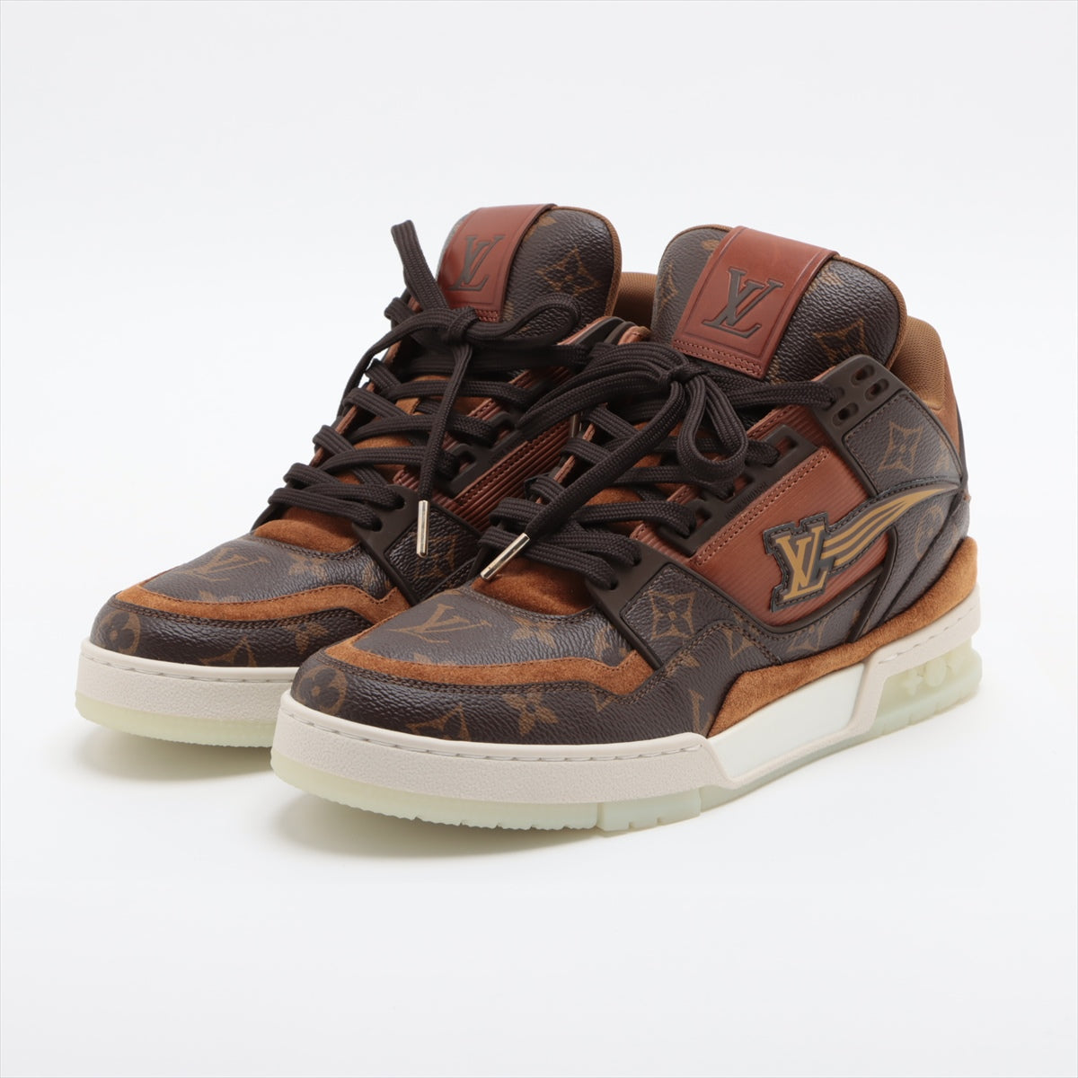 Louis Vuitton LV Trainer Line 20 Years PVC Suede High-Cut Sneaker 8 Men Brown GO0260 Monogram LV Logo Change