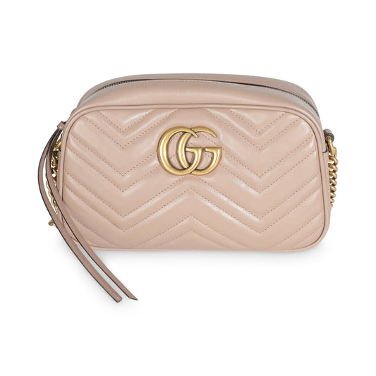 Luxury Gucci Trending 2025 Porcelain Rose Matelasse Calfskin Small GG Marmont Shoulder Bag