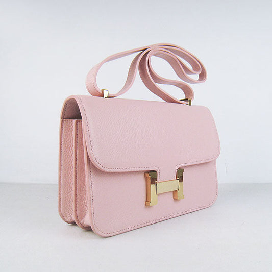 Luxury Hermes calf Leather Message Bag H020 pink golden