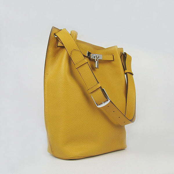 Luxury Hermes Nappa Leather Shoulder Bag H2804 yellow Silver