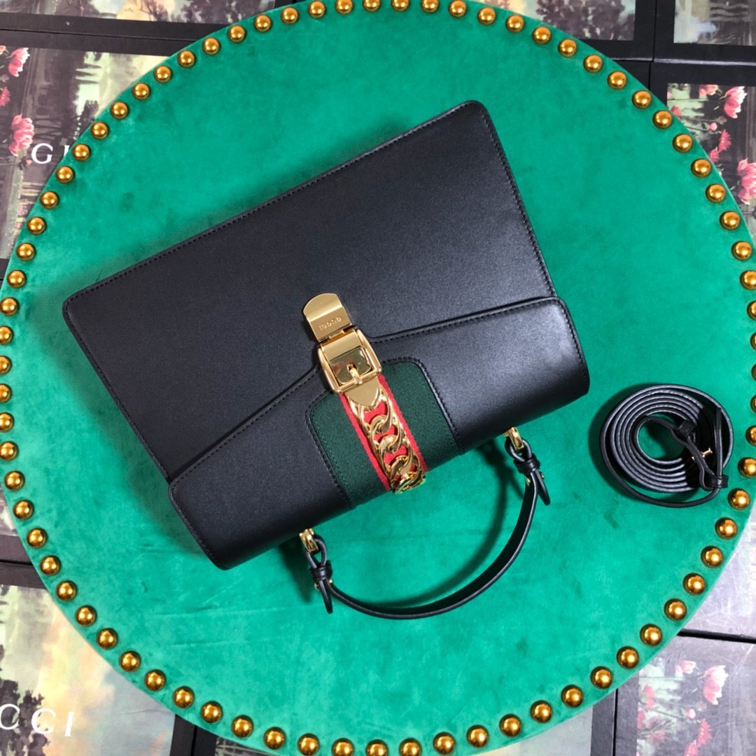 Luxury Gucci GG Sylvie Leather Medium Top Handle Bag