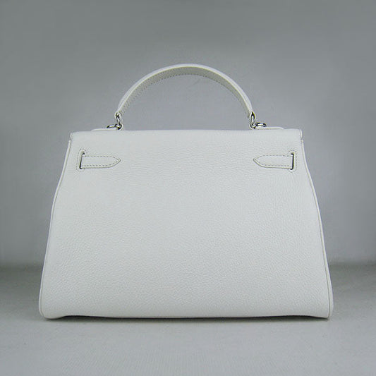 Luxury Hermes Kelly 32cm Togo Leather Handbag 6108 White Silver