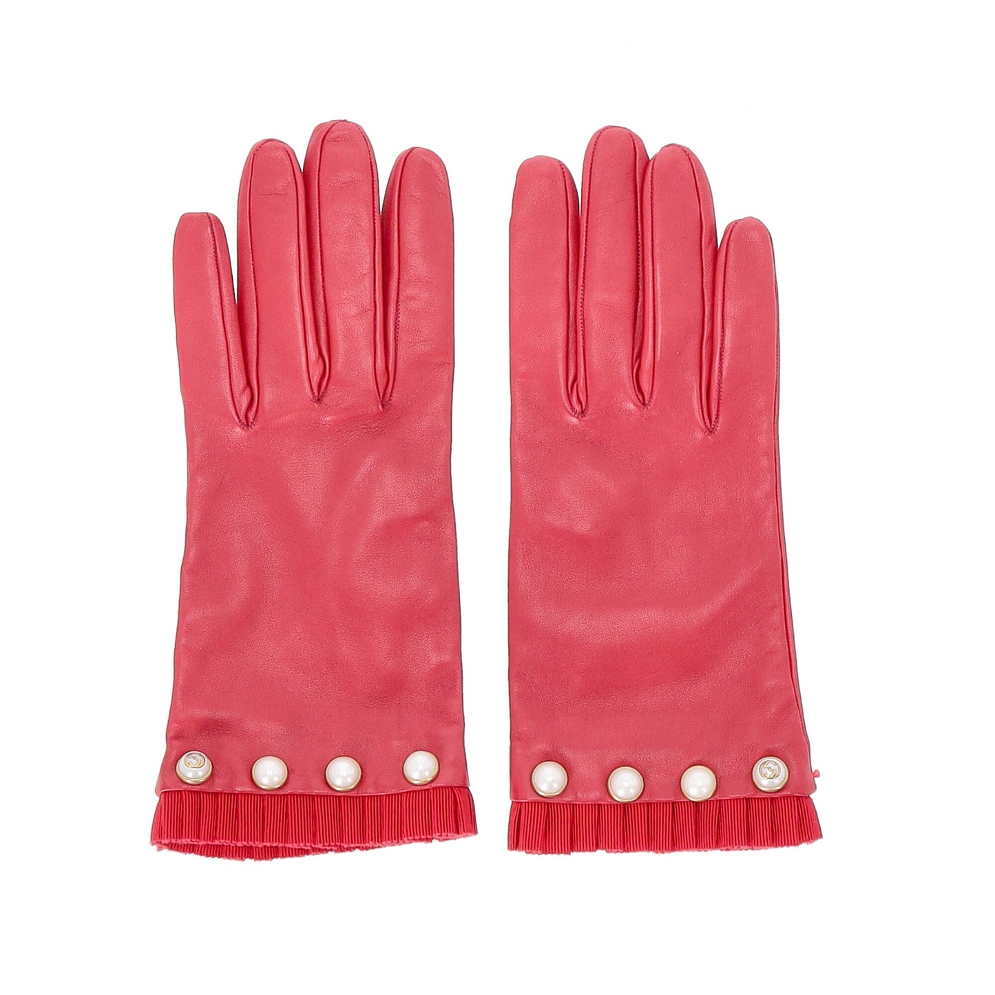 Gucci Pearl Detail Gloves in Red Nappa Leather