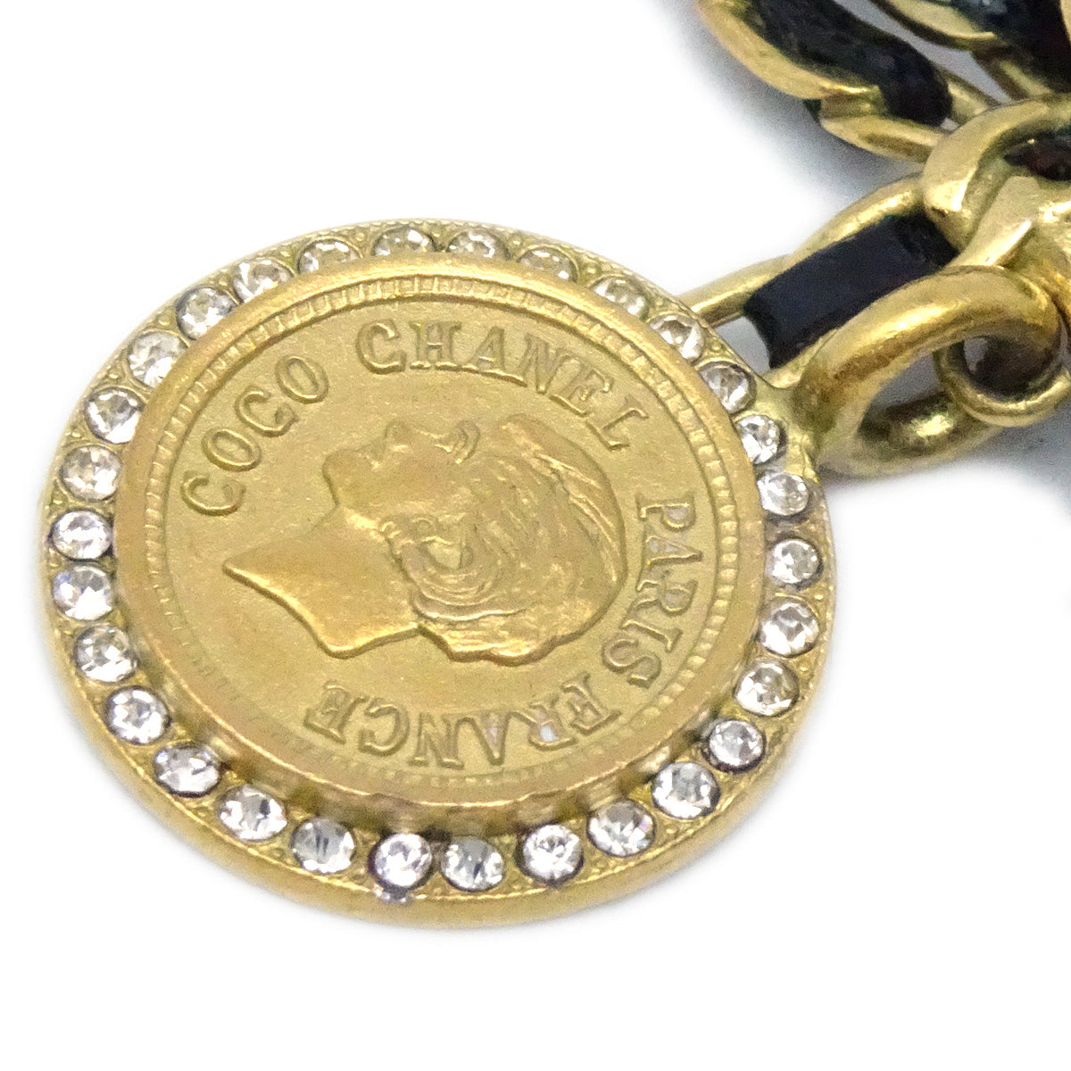 Luxury Chanel Bow Medallion Rhinestone Pendant Necklace 95P