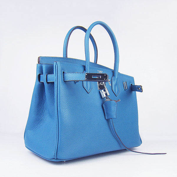 Luxury Hermes Birkin 30cm Togo Leather Handbags Blue Silver
