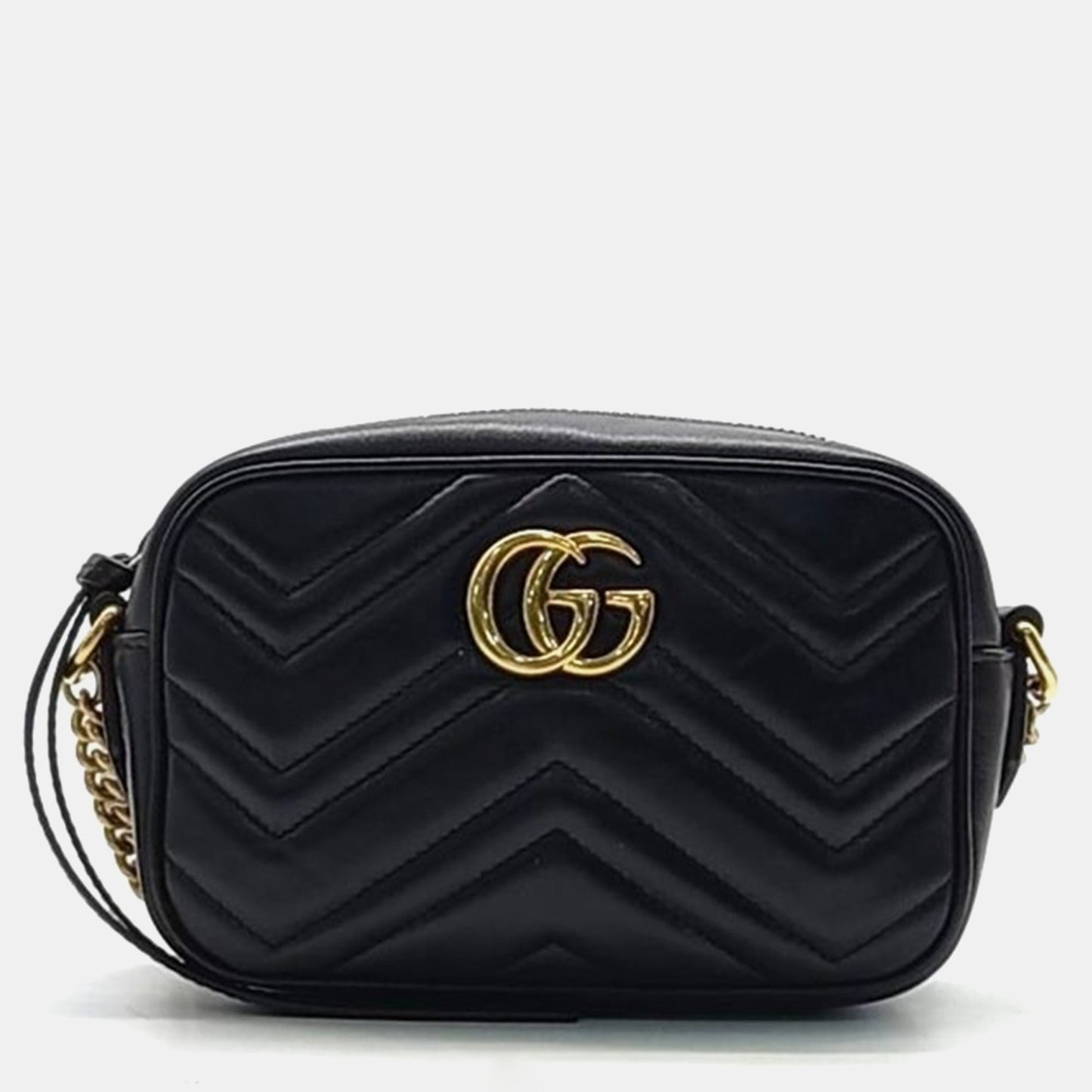 Luxury Gucci Trending 2025 Black Calfskin Matelasse Mini GG Marmont Camera Crossbody Bag